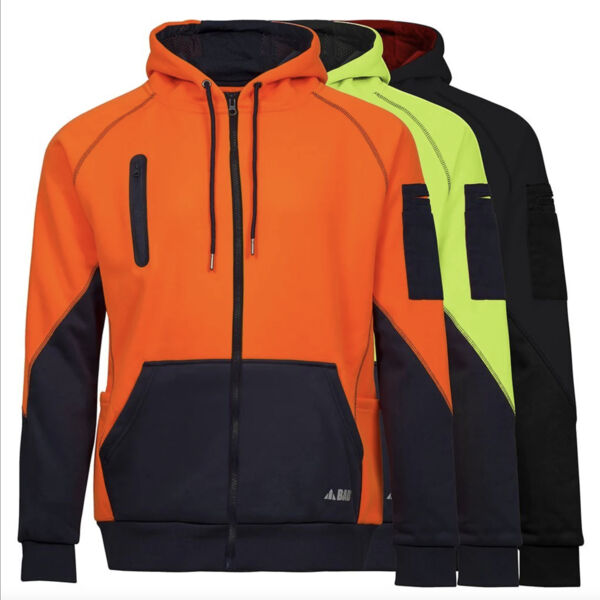 BAD WORKWEAR Waterproof Rain-Defend™ Hi-Vis Full-Zip Fleece Hoodie Thumbnail