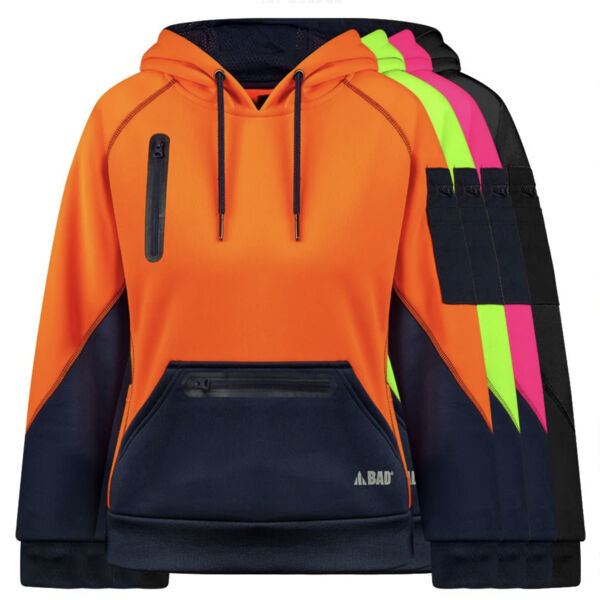 BAD WOMENS WORKWEAR Waterproof Rain-Defend™ Hi-Vis Fleece Hoodie (Pull Over) Thumbnail