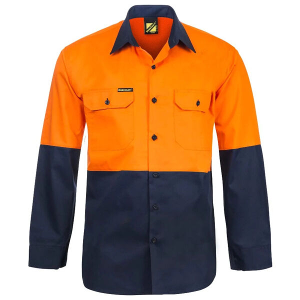 Lightweight Hi Vis Long Sleeve Vented Cotton Drill Shirt Thumbnail