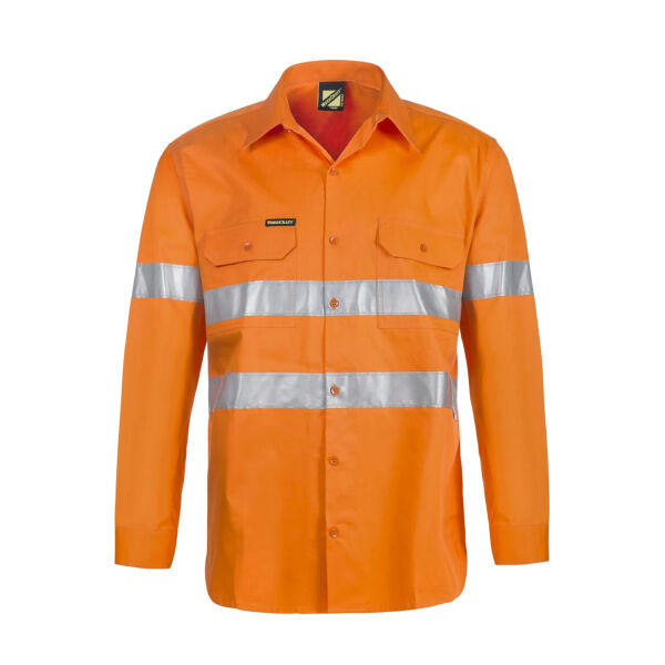 Lightweight Hi Vis Long Sleeve Vented Cotton Drill Reflective Shirt Thumbnail